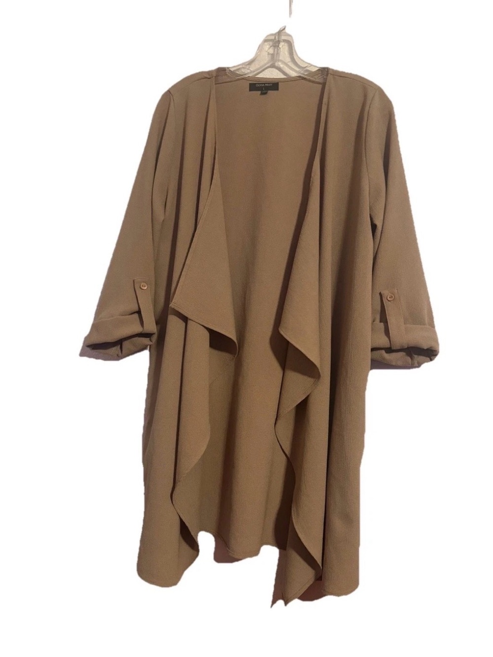 Olivia Pratt Lightweight Tan Duster Shirt Jacket Business Casual Large Preowned